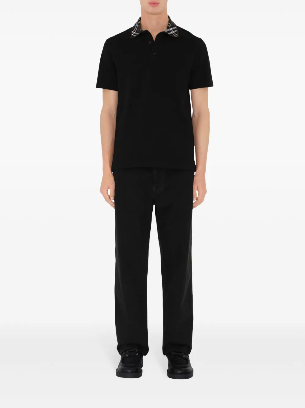 Burberry Checked Collar Polo Shirt Black