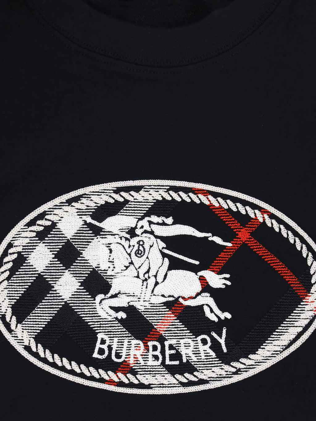 Short-Sleeved Black T-Shirt with Checkered Emblem