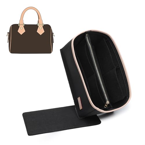 Purse Organizer Insert Compatible with LV Speedy 30 Bag Insert,Premium Felt Lightweight 30 Bag Organizer with Base Shaper, Tote Handbag Inner Divider Purse Accessories with Zipper Pocket,Black - color: Black, size: Speedy 30