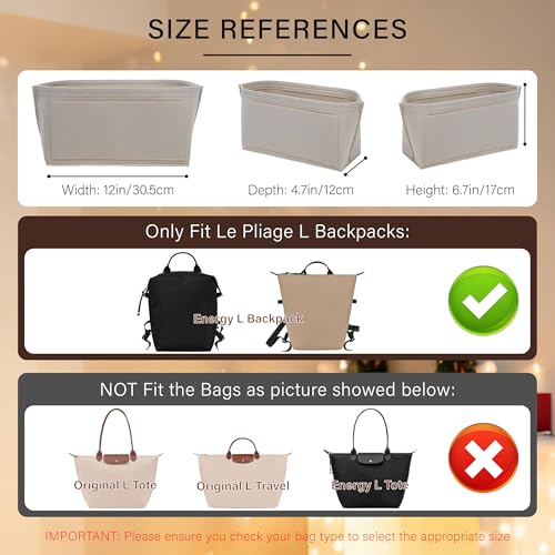 Purse Organizer Insert for Longchamp Le Pliage L Backpack, Felt Lightweight Long Champ Large Backpack Divider Shaper with Cup Holder,Zipper Bags Inner Linner with 8 Deepened Pockets,L/Beige - color: Beige, size: L Backpack