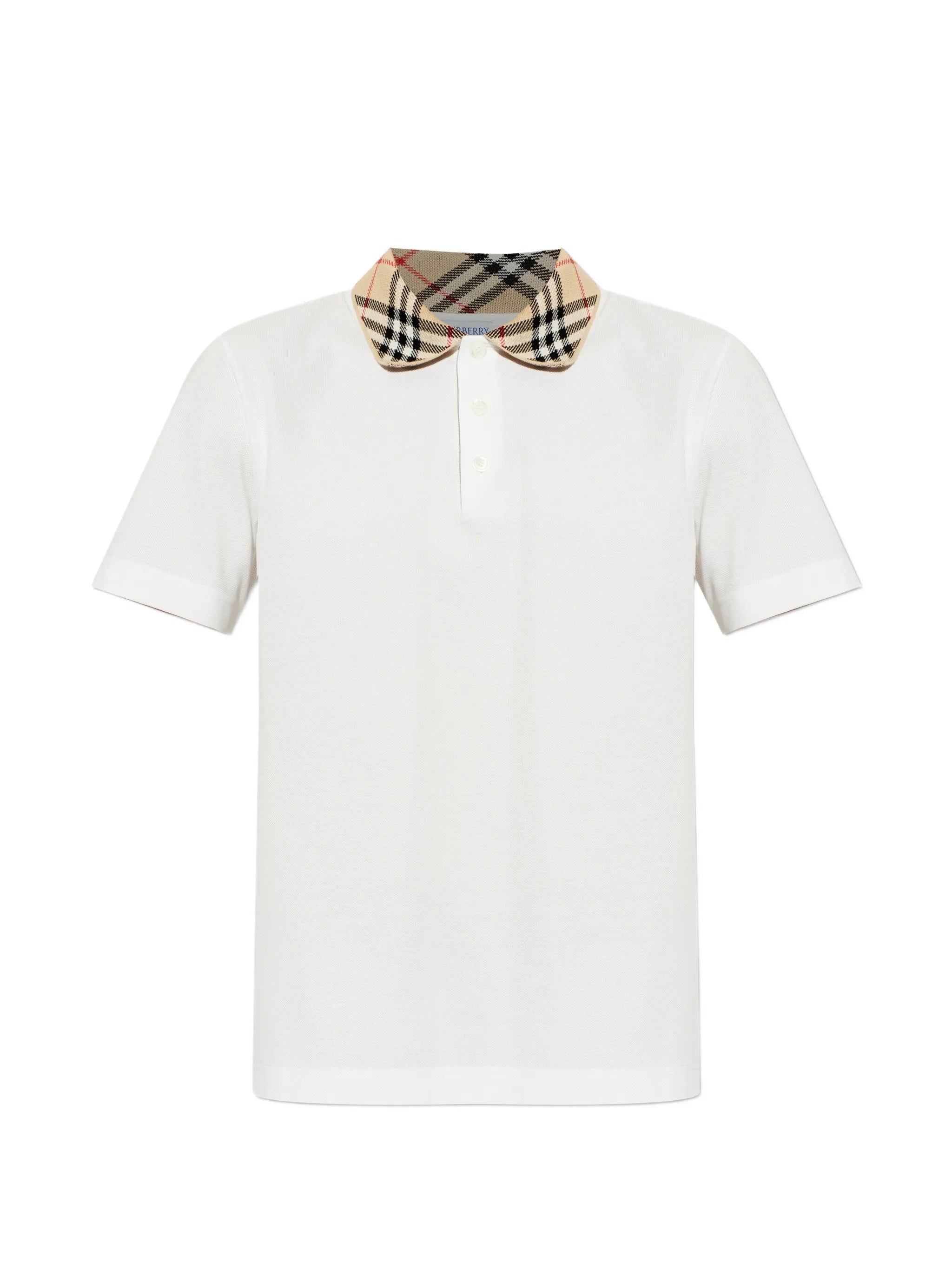 White Evan Cotton Plaid Collar Polo Shirt